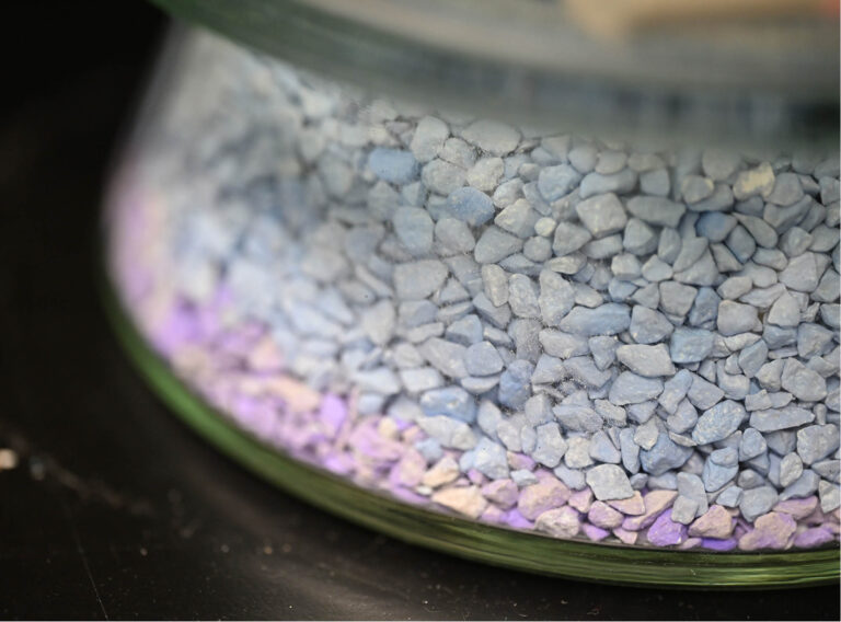 Silica gel beads used to monitor moisture levels.