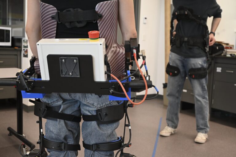 Testing a wearable exoskeleton for gait and balance support.  All photos: Aynaz Raoufian