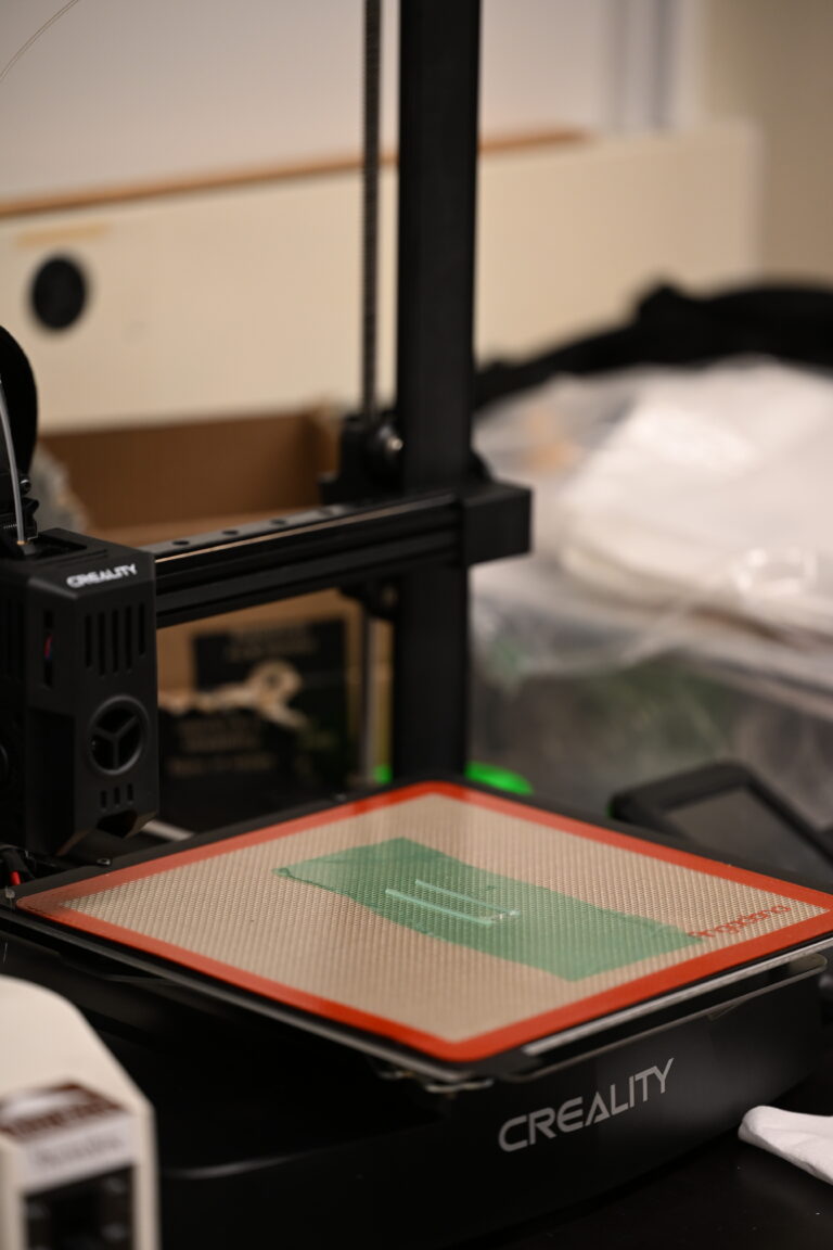 Repurposed 3D printer for thermally welding pouches of polyurethane.