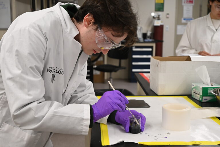 Stretchable piezoresistive ink being stirred by the summer student, Cameron Keisig.  All photos: Aynaz Raoufian